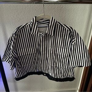 SACAI x Thomas MASON sz 2 S Striped Cropped Shirt Short Sleeve White Blue